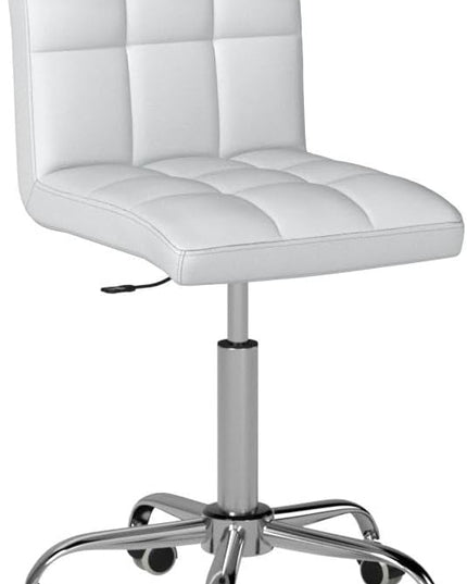 360° Office Desk Chair,PU Adjustable Rolling Task Chair with Backrest for Barber,Office,Home, Computer,360° Swivel,Armless (white) - LeafyLoom