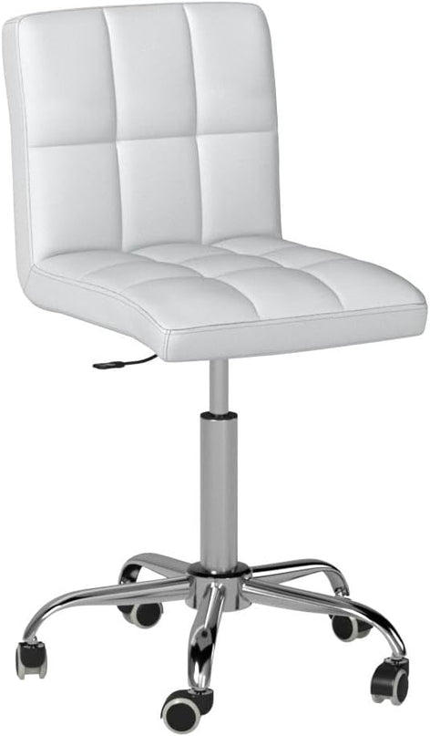 360° Office Desk Chair,PU Adjustable Rolling Task Chair with Backrest for Barber,Office,Home, Computer,360° Swivel,Armless (white) - LeafyLoom