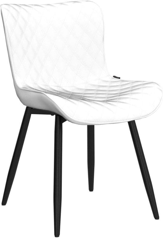 YOUTASTE White Dining Chairs Set of 2 Mid Century Modern Kitchen Chairs PU Leather Armless Upholstered Accent Dinner Chair with Back Metal Legs for Guest Reception Waiting Living Room - LeafyLoom