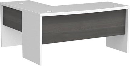 Bush Business Furniture Echo L Shape Desk with Wire Management | Corner Bow Front Table for Home Office with Quick-to-Assemble Hardware, 60W, Pure White and Modern Gray - LeafyLoom