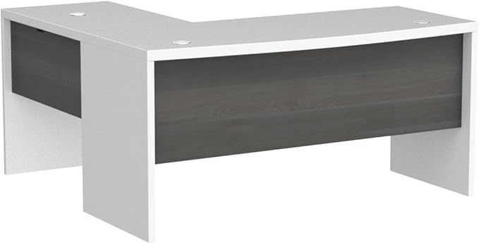 Bush Business Furniture Echo L Shape Desk with Wire Management | Corner Bow Front Table for Home Office with Quick-to-Assemble Hardware, 60W, Pure White and Modern Gray - LeafyLoom