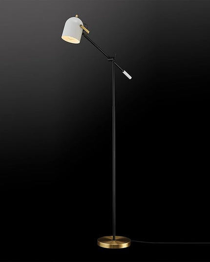 Globe Electric 65910 65" Floor Lamp, Matte Black, Brass Accents, White Shade, On/Off Rotary Switch on Head - LeafyLoom