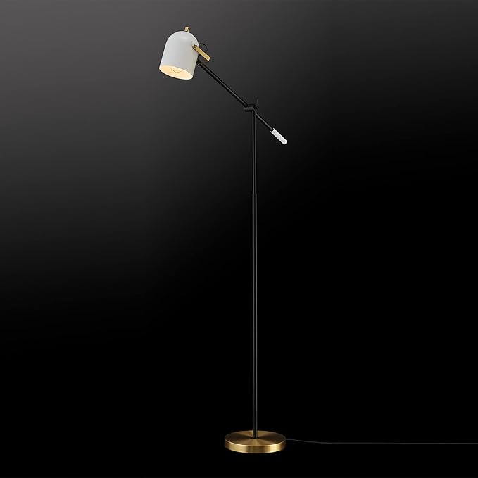 Globe Electric 65910 65" Floor Lamp, Matte Black, Brass Accents, White Shade, On/Off Rotary Switch on Head - LeafyLoom