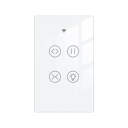 MOES 2.4GHz WiFi RF Smart Curtain Light Touch Switch Glass Panel Backlight ON/Off Wireless Remote Control with Tuya Smart Life App, Voice Control with Google Home Alexa, White MOES