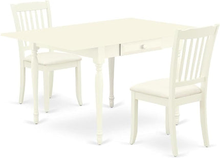 East West Furniture MZDA3-LWH-C Monza 3 Piece Room Set Contains a Rectangle Kitchen Table with Dropleaf and 2 Linen Fabric Upholstered Dining Chairs, 36x54 Inch - LeafyLoom