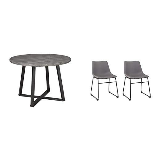Signature Design by Ashley Centiar Mid Century Dining Set with Round Table, Chairs and Accessories, Gray/Black - LeafyLoom