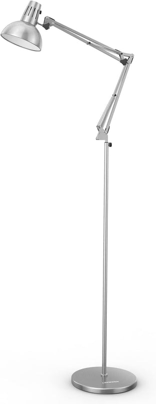 LEPOWER Floor Lamp, Swing Arm Floor Standing Lamp, Industrial Floor Lamp with Heavy Metal Base, E26 Lamp Base Floor Light, Modern Standing Reading Lamp for Living Room, Bedroom, Office Sliver - LeafyLoom