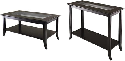 Winsome Genoa Rectangular Coffee Table with Glass Top and Shelf & Genoa Occasional Table, Dark Espresso - LeafyLoom