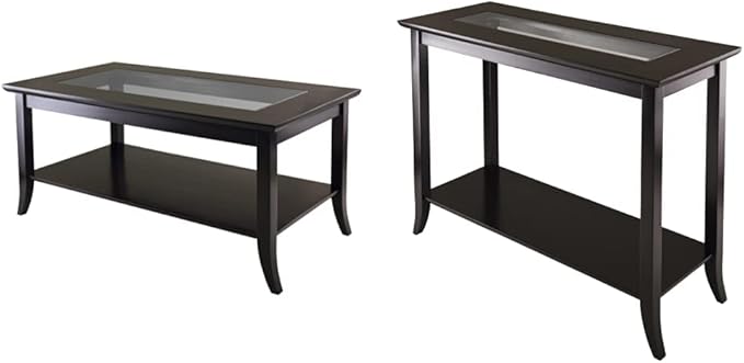 Winsome Genoa Rectangular Coffee Table with Glass Top and Shelf & Genoa Occasional Table, Dark Espresso - LeafyLoom