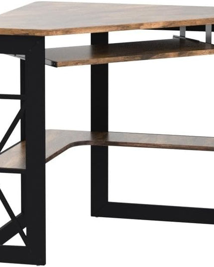 VECELO Corner Computer Desk 41 x 30 inches with Smooth Keyboard & Storage Shelves for Home Office Workstation, Antique Brown - LeafyLoom