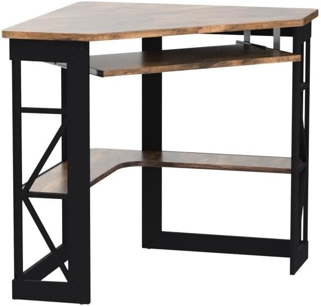 VECELO Corner Computer Desk 41 x 30 inches with Smooth Keyboard & Storage Shelves for Home Office Workstation, Antique Brown - LeafyLoom