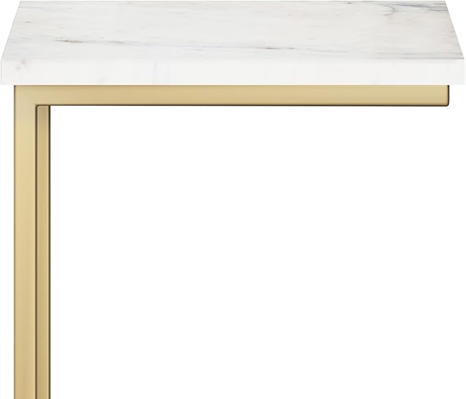 SIMPLIHOME Skyler Industrial 18 Inch Wide Metal C Side Table in Marble Top / Gold, Fully Assembled, For the Living Room and Bedroom - LeafyLoom