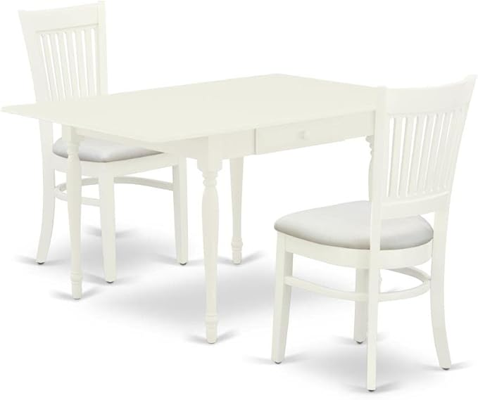 East West Furniture MZVA3-LWH-C Monza 3 Piece Kitchen Set Contains a Rectangle Dining Room Table with Dropleaf and 2 Linen Fabric Upholstered Chairs, 36x54 Inch - LeafyLoom