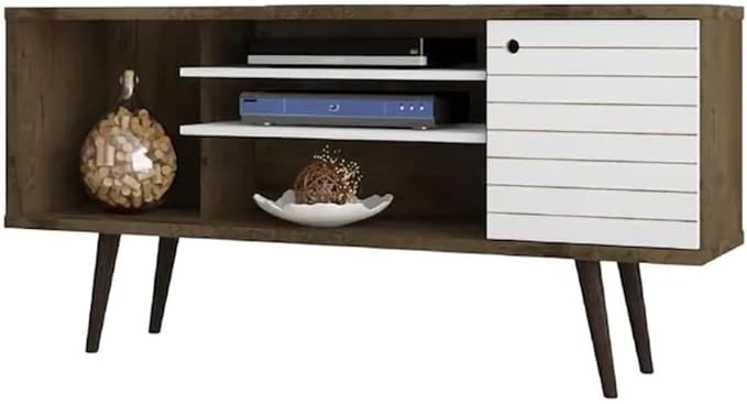 Manhattan Comfort Liberty Mid Century Modern TV Stand for Televisions up to 50 Inches, Bedroom and Living Room Entertainment Center with Storage, Shelves, and Cabinet, 53" Wide, Rustic Brown/White - LeafyLoom