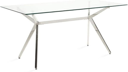 Uptown Club Glass Dining Table with Versatile Rectangular Designs, Tempered Surfaces, and Sturdy Bases for Modern Homes, Seats 4 to 8 People, Elegant Statement Piece, 36" x 63", Silver - LeafyLoom