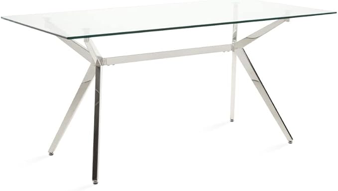 Uptown Club Glass Dining Table with Versatile Rectangular Designs, Tempered Surfaces, and Sturdy Bases for Modern Homes, Seats 4 to 8 People, Elegant Statement Piece, 36" x 63", Silver - LeafyLoom