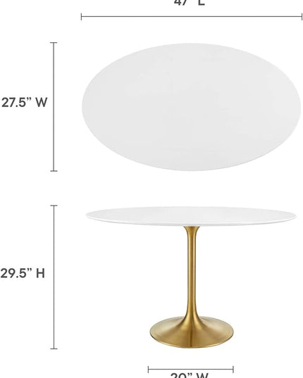 Modway Lippa 48" Oval-Shaped Mid-Century Modern Dining Table with White Wood Top and Gold Base - LeafyLoom