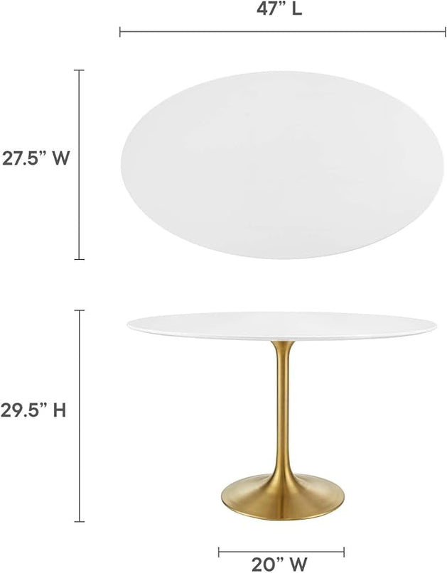 Modway Lippa 48" Oval-Shaped Mid-Century Modern Dining Table with White Wood Top and Gold Base - LeafyLoom