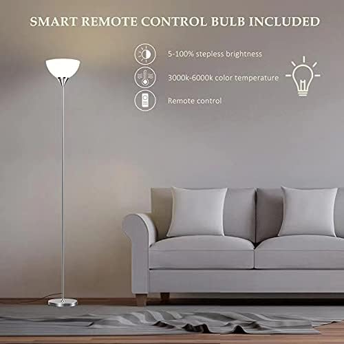 PESRAE Floor Lamp, Remote Control with 4 Color Temperatures, Torchiere Floor lamp for Bedroom, Standing Lamps for Living Room, Bulb Included (Brushed Nickel) - LeafyLoom