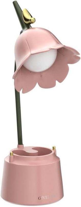 Pink Desk Lamp, Rechargeable LED Lamp with USB Charging Port, Kawaii Desk Accessories, 3 Color Modes & Stepless Dimming, Cute Lamp for College Dorm Bedroom Reading - LeafyLoom