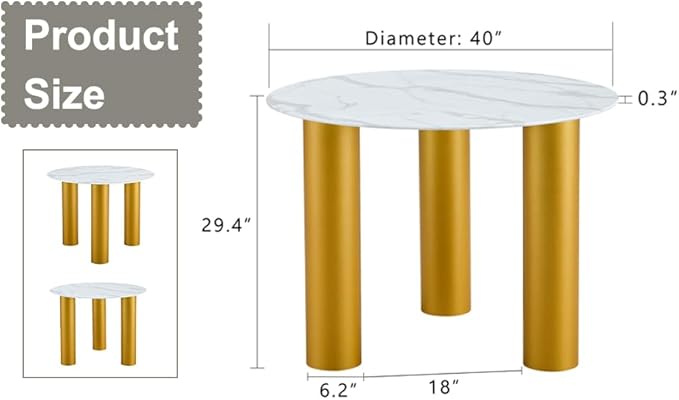 NicBex 40Inch Round Dining Table,Minimalist Kitchen Table with Artificial Marble Glass Stickers and Golden MDF Legs for 2 to 4,Leisure Coffee Table for Kitchen,Small Space and Living Room,Golden - LeafyLoom