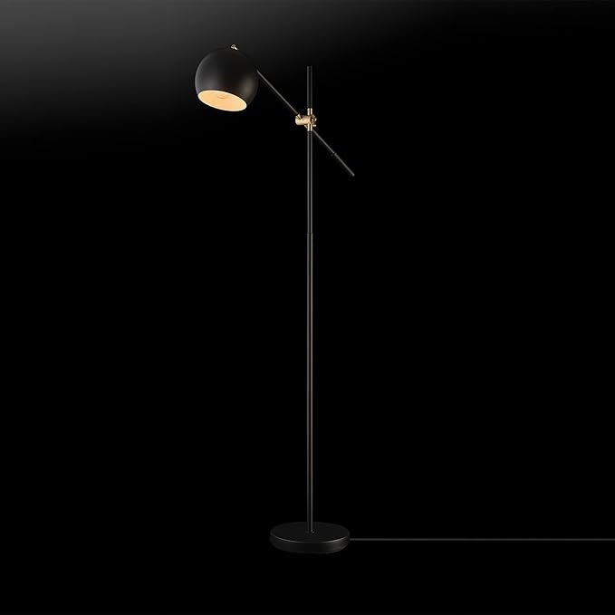 Globe Electric 65911 60" Floor Lamp, Matte Black, Brass Pivot, Matte Black Shade, in-Line On/Off Foot Switch - LeafyLoom