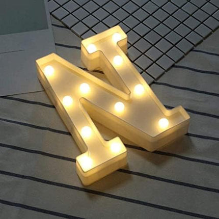 LED Marquee Letter Lights Sign N 26 Alphabet Light Up Letters Sign for Night Light Wedding Birthday Party Battery Powered Christmas Lamp Home Bar Decoration (N) - LeafyLoom