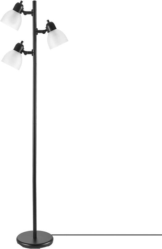 Globe Electric 12719 Life 63" 3-Light Floor Lamp, Matte Plastic, LED Bulbs Included, Black with Frosted Shade - LeafyLoom