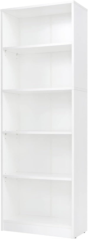 5 Shelf Wood Bookcase Freestanding Display Shelf Adjustable Layers Bookshelf for Home Office Library Small Narrow Space (White, 5-Layers,24.4W x 11.6D x 68.9H inch) - LeafyLoom