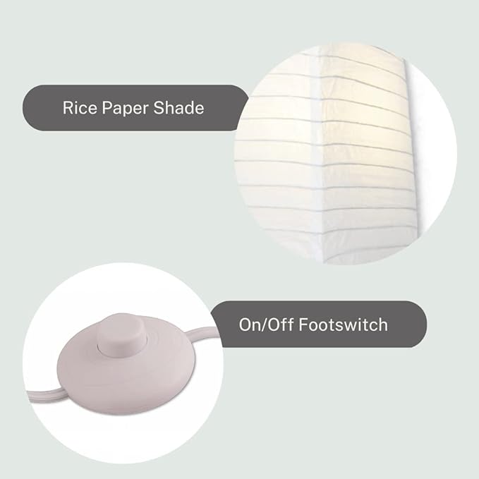 LIGHTACCENTS Japanese Style Rice Paper Floor Lamp - 50 Inches Tall Living Room Paper Lamp with White Paper Shade and Chrome Base, On/Off Foot Switch - Ideal as Paper Floor Lamps for Living Room - LeafyLoom