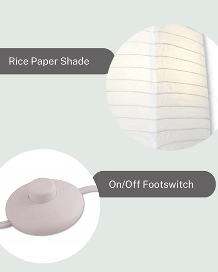 LIGHTACCENTS Alumni Paper Floor Lamps 2-Pack - Japanese Inspired Standing Lights with Chrome Base and Elegant White Paper Shade, Paper Lantern Lamp with Rice Paper Lamp Shade (Set of 2) - LeafyLoom