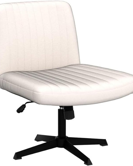 Armless Office Chair Wide Desk Chair Mid Back Accent Chair Padded Swivel Vanity Chair for Girl Women Computer Task Chair for Home Office (Linen, Beige with Cross Base) - LeafyLoom