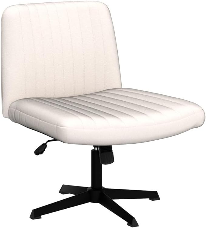 Armless Office Chair Wide Desk Chair Mid Back Accent Chair Padded Swivel Vanity Chair for Girl Women Computer Task Chair for Home Office (Linen, Beige with Cross Base) - LeafyLoom