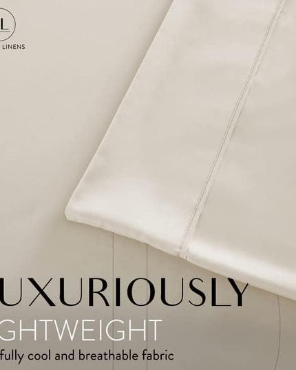 Danjor Linens Queen Sheet Set - 6 Piece Set including 4 Pillowcases - Deep Pockets - Breathable, Soft Bed Sheets - Wrinkle Free - Machine Washable - Cream Sheets for Queen Size Bed - 6 pc - LeafyLoom