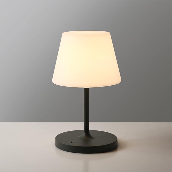 Outdoor Battery Operated Table Lamp Waterproof, 4000mAh Cordless Table Lamp Rechargeable, Touch Dimmable Desk Lamp, LED Night Light for Patio Camping Restaurant Home, H9.6in, Dark Grey - LeafyLoom