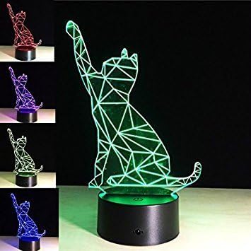 Lucky Fortune Cat 3D Night Light 7 Color Change LED Table Lamp Xmas Toy Gift - LeafyLoom