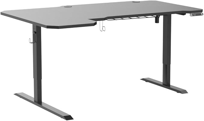 Radlove 59-Inch Large Electric Height Adjustable Computer L-Shaped Desk with Memory Controller Corner Standing Desk Modern Workstation with Splice Board Game Ergonomic Desk (Black Frame + Black Top) - LeafyLoom