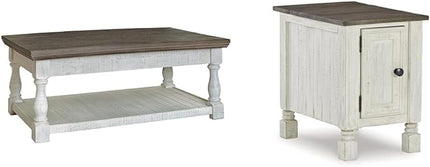 Ashley Havalance Lift Top Coffee Table with 2 Hidden Trays & Farmhouse Chair Side End Table, Gray & White - LeafyLoom