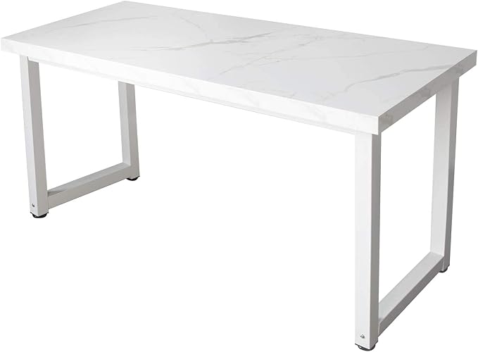 TOPSKY 59" Big Large Computer Office Desk 1.88" Thickness Desktop (White Marble Texture) - LeafyLoom