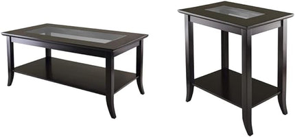 Winsome Genoa Rectangular Coffee Table with Glass Top and Shelf & Genoa Occasional Table, Dark Espresso - LeafyLoom