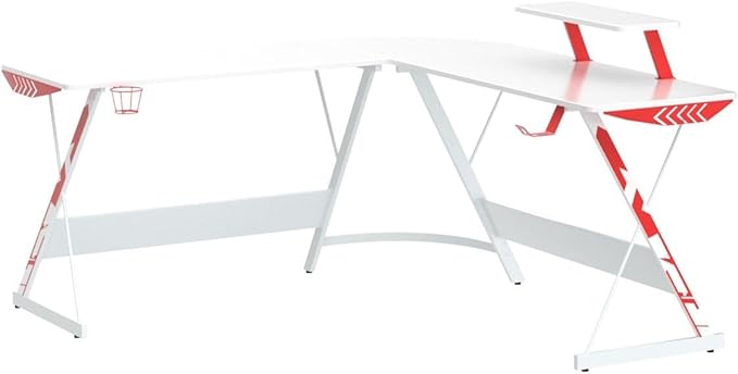 MOTPK White Gaming Desk L Shaped, Gamer Desk Gaming Table with Carbon Fiber Surface, Corner Computer Desk L Shape with Cup Holder & Headphone Hook, 51 Inch - LeafyLoom