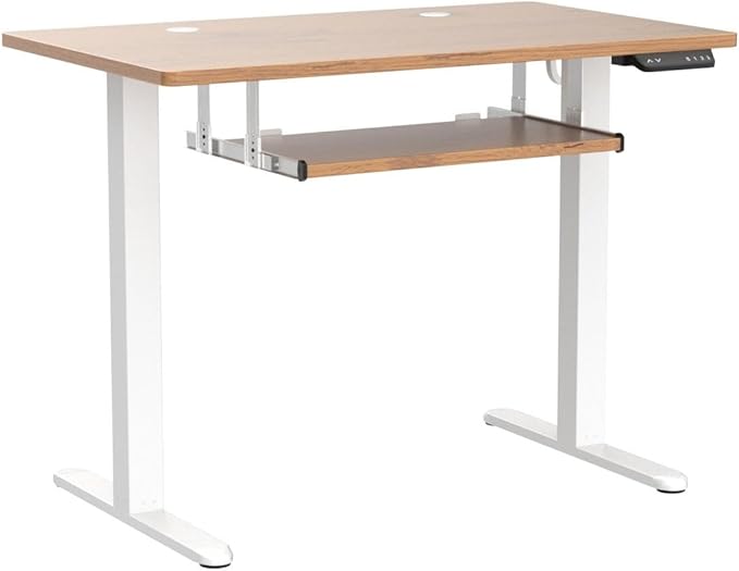 FEZIBO Standing Desk with Keyboard Tray, 40 × 24 Inches Electric Height Adjustable Desk, Sit Stand Up Desk, Computer Office Desk, Light Rustic - LeafyLoom