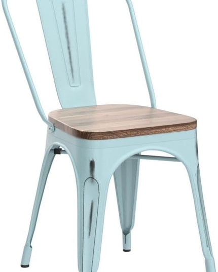 YOUNIKE Metal Chairs with Wooden Seat Modern Industrial Distressed Indoor Outdoor Metal Kitchen Dining Room Chairs Set of 4 (Dream Blue)… - LeafyLoom