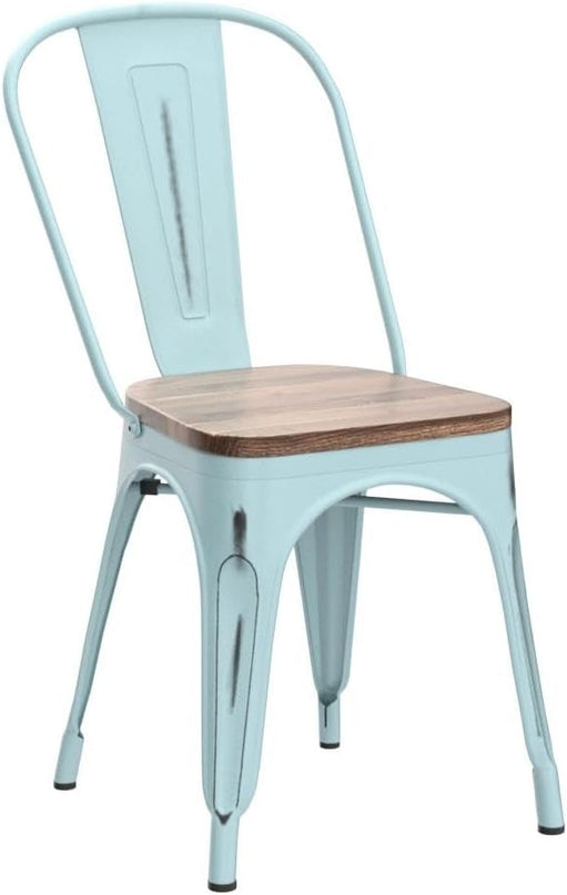 YOUNIKE Metal Chairs with Wooden Seat Modern Industrial Distressed Indoor Outdoor Metal Kitchen Dining Room Chairs Set of 4 (Dream Blue)… - LeafyLoom