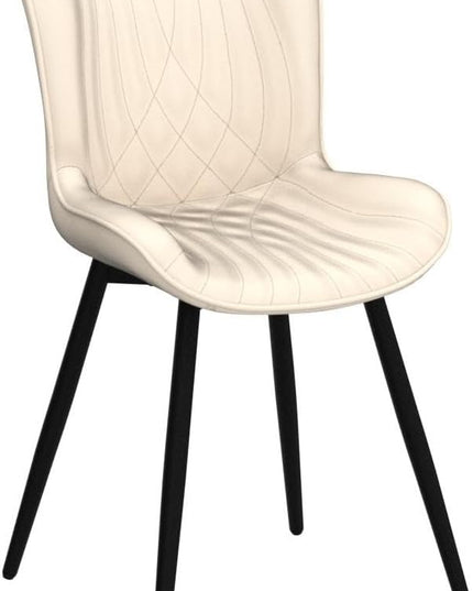 YOUTASTE Dining Chairs Set of 2 Upholstered Mid Century Modern Kitchen Dining Room Chairs Armless Faux Leather Accent Chairs Metal Vanity Lounge Chair with Back for Living Room Bedrooms,Beige - LeafyLoom