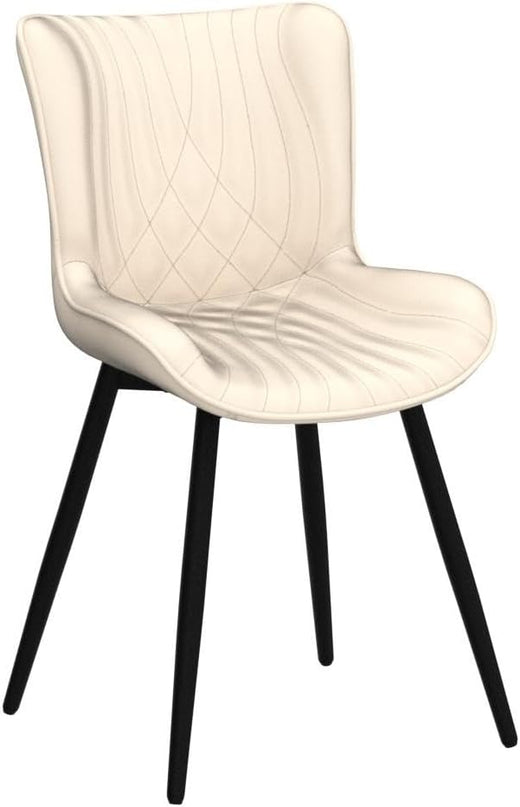 YOUTASTE Dining Chairs Set of 2 Upholstered Mid Century Modern Kitchen Dining Room Chairs Armless Faux Leather Accent Chairs Metal Vanity Lounge Chair with Back for Living Room Bedrooms,Beige - LeafyLoom