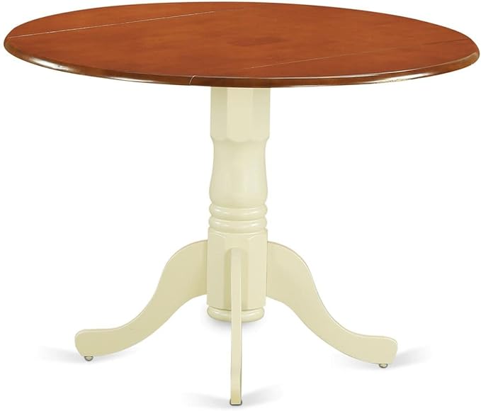 East West Furniture DLT-BMK-TP Dublin Modern Kitchen Table - a Round Dining Table Top with Dropleaf & Pedestal Base, 42x42 Inch, Buttermilk & Cherry - LeafyLoom