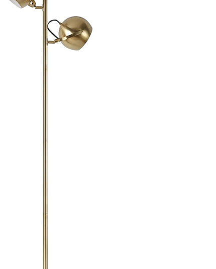 Globe Electric 67515 61" 2-Light Floor, Matte, Adjustable Lamp Heads, in-Line On Off Foot Switch, Miles (Brass) - LeafyLoom