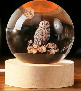 Large 3D Owl Crystal Ball Night Light, Owl Figurines in Crystal Lamp 16 Color Changing with Remote Control for Bedroom Decor, for Teens Boys and Girls, Owl - LeafyLoom