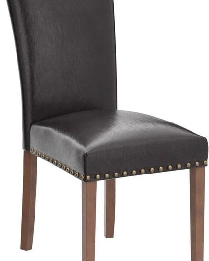 Parsons Dining Chairs Set of 4, Upholstered Nailhead PU Leather Dining Room Kitchen Side Chair with Thick Cushions and Wood Legs, Dark Brown - LeafyLoom